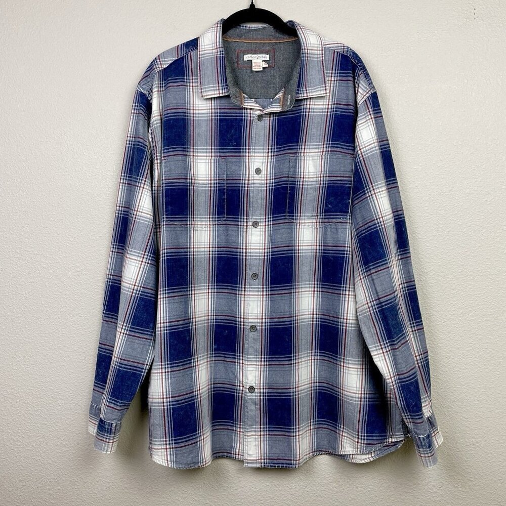 Carbon 2 Cobalt Men's XL 100% Cotton Button Down Shirt Long Sleeve Blue Plaid
